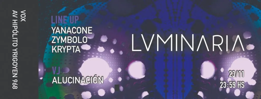 Flyer — LVMINARIA with Yanacone, Zymbolo and Krypta at Vox, Av. Hipólito Yrigoyen 968, 23/11